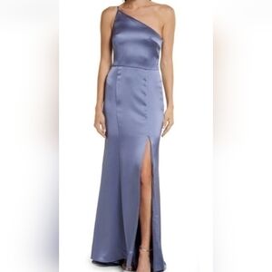 NWT Amsale Kaia One-Shoulder Satin Gown in Slate/Gray Sz 8 Special Occasion Prom